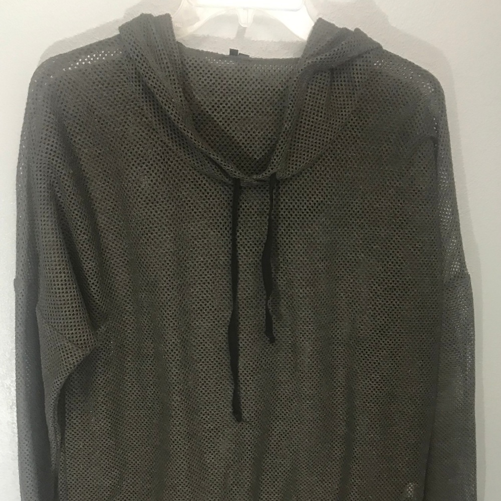 MAURICES Womens Pullover Gark Gray Mesh Hooded Swe
